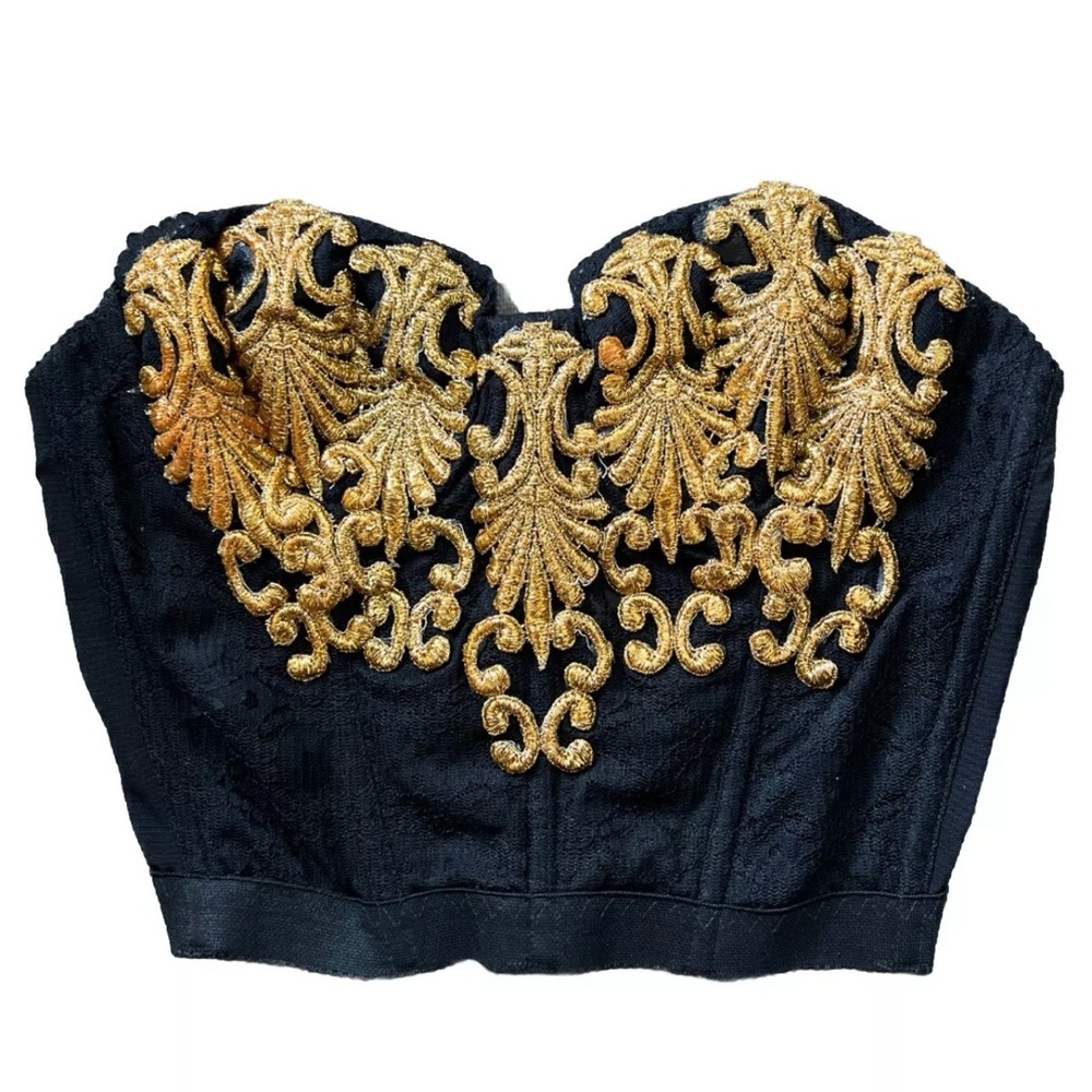 Black And Gold Jacquard Lace Corset Vintage Gelmart 34B